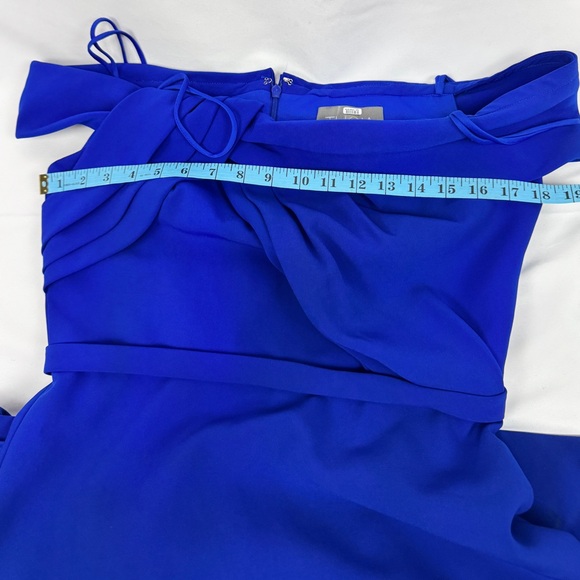 Theia Twist Front Crepe Gown Royal Blue Off Shoulder Evening Dress Size 10 - Picture 10 of 11